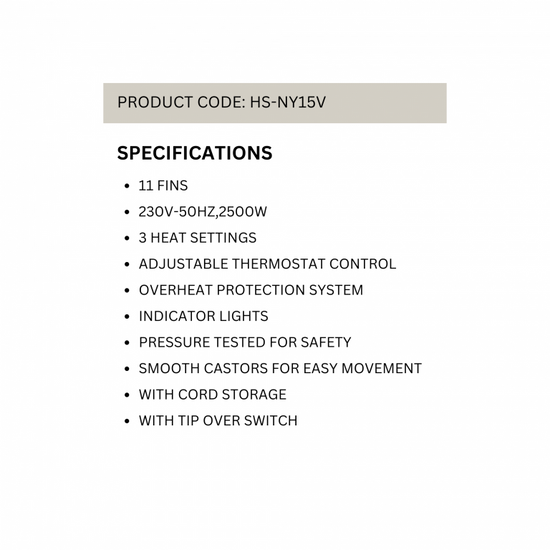 Homestar 11 Fin Oil Heater 2500 Watt HS-NY25V