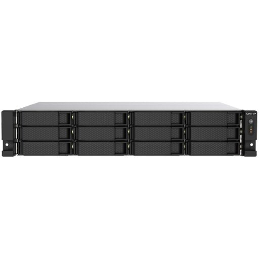 QNAP 12-Bay 12-bay rackmount NAS, AMD Ryzen V1000 series V1500B 4C/8T 2.2GHz, 8GB DDR4 RAM 10GbE & M.2 NVMe/SATA SSD USB 3.2 Gen2 Type-C & Type-A, 2 x 550W PSU