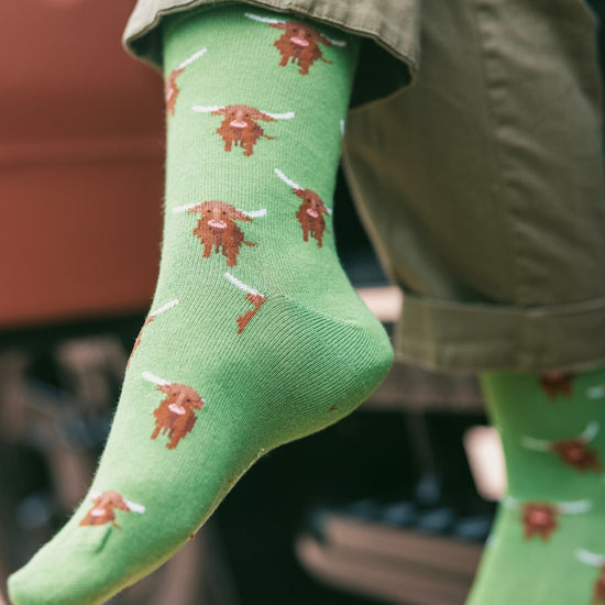 Swole Panda Highland Cow Bamboo Socks Size 4-7