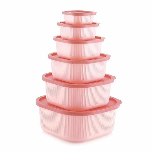 MASTERCOOK MARINA 6PC SQUARE CONTAINER SET- PINK MCH 06