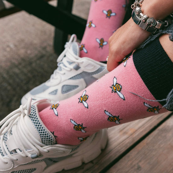 Swole Panda Pink Bumblebee Bamboo Socks Size 4-7