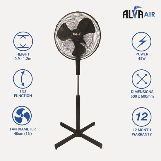 Alva 40cm Plastic Telescopic Pedestal Fan (Black) ACS200