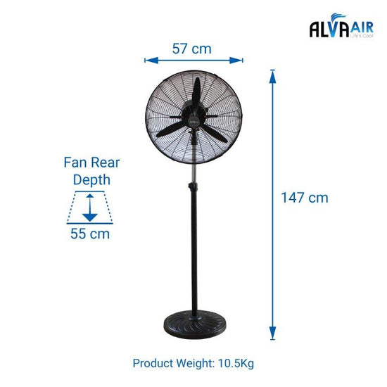 Alva 50cm Industrial Pedestal Fan Metal Telescopic (Matt Black) ACS600