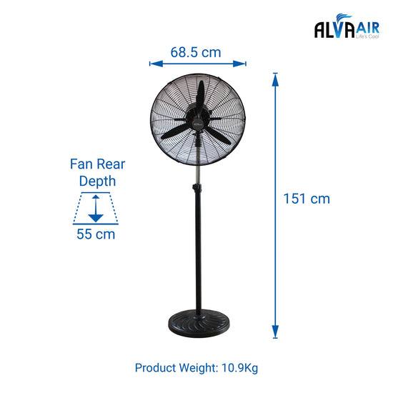 Alva 65cm Industrial Pedestal Fan Metal Telescopic (Matt Black) ACS601