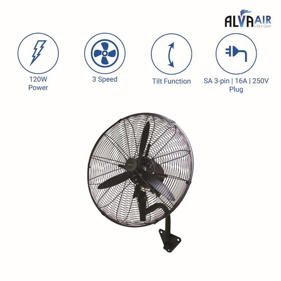 Alva 50cm Industrial Wall Fan - High Velocity (Matt Black) ACS604
