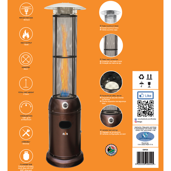 Alva Circular Glass Tube Gas Patio Heater - 2.1m - Tall Hammertone GHP26