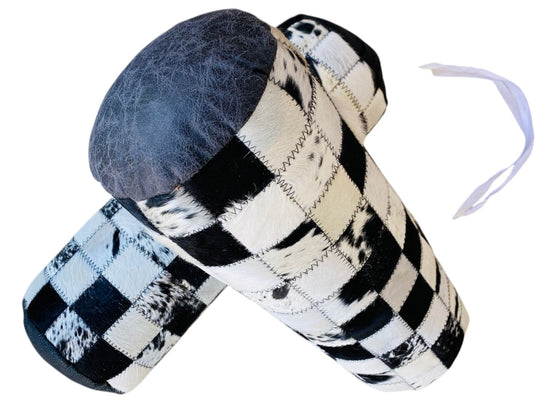 Black and White Nguni Cow Hide Bolster Cushion the hide shop