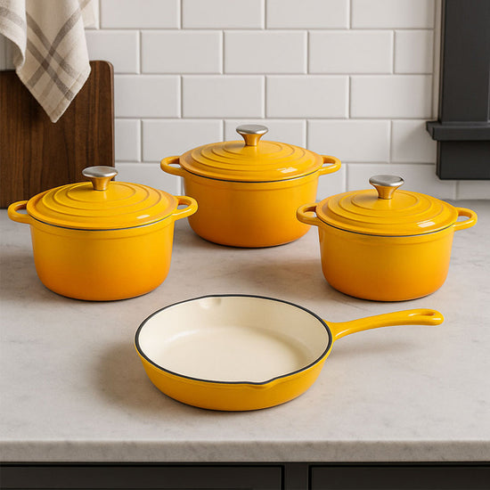 Cast Iron Pot Set 7 Piece Enamel Yellow CH1154
