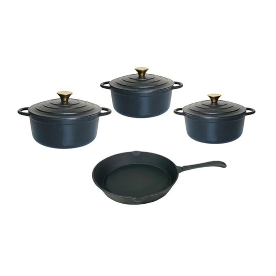 Cast Iron Pot Set 7 Piece Enamel Matt Black CH1153