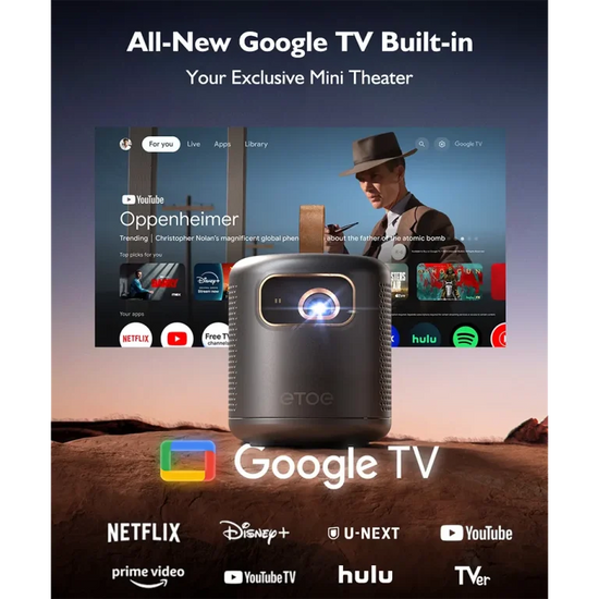 ETOE Dolphin Portable Google TV Projector ā 1080P Smart Projector with Dolby Audio, Netflix, and 2.5-Hour Battery Life