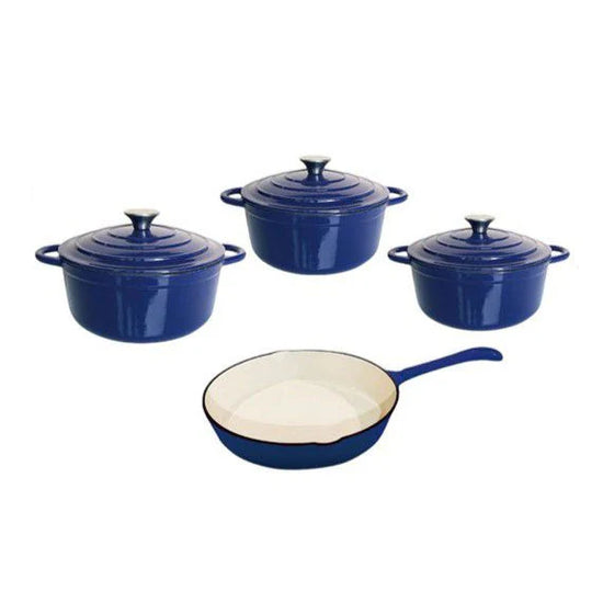 Cast Iron Pot Set 7 Piece Enamel Blue CH1156