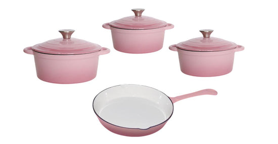 Cast Iron Pot Set 7 Piece Enamel Pink CH1155