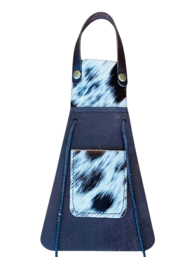 black apron with cowhide pattern