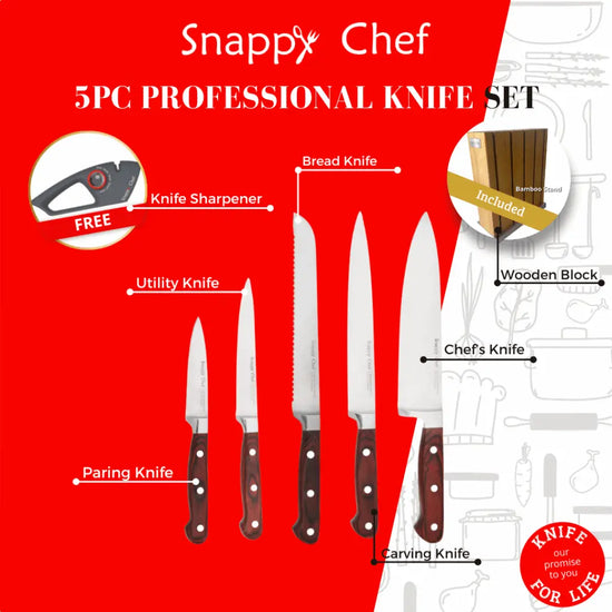 Snappy Chef 5pc Professional Knife Set With Block SCKS005