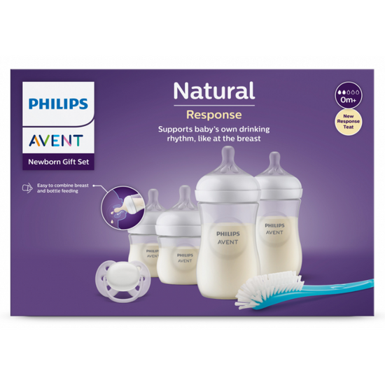 Philips Avent Natural Baby Bottle with Natural Response Nipple, with Blue Elephant Design, 9oz, 3pk, SCY903/63