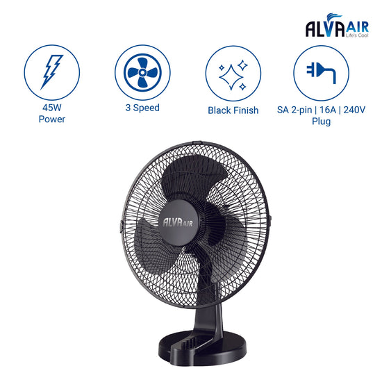 Alva 40cm Plastic Desk Fan (Black) ACS209B