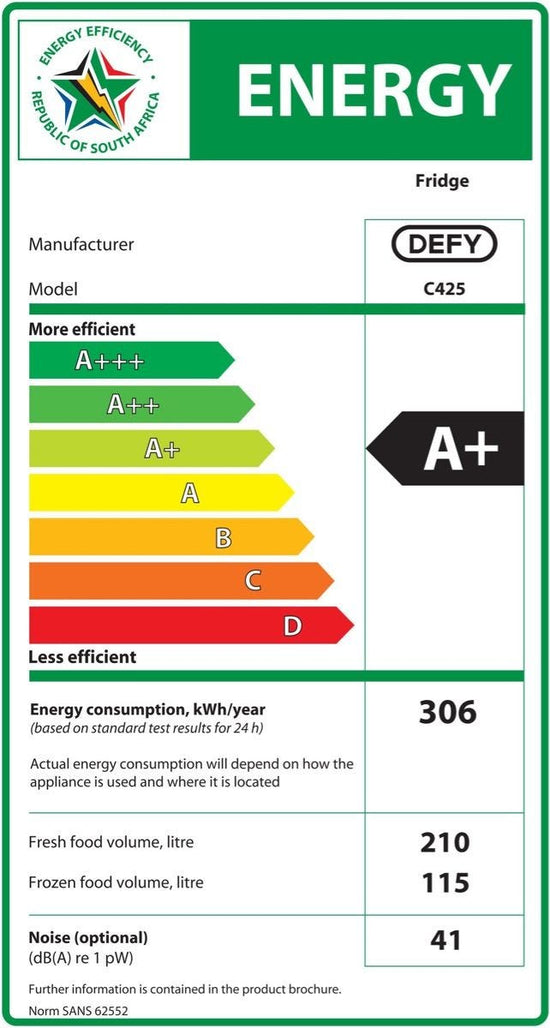 Defy 350L White C455 Natura Combi Fridge - DAC621