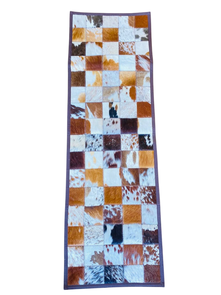 cow hide patchwork table runner
