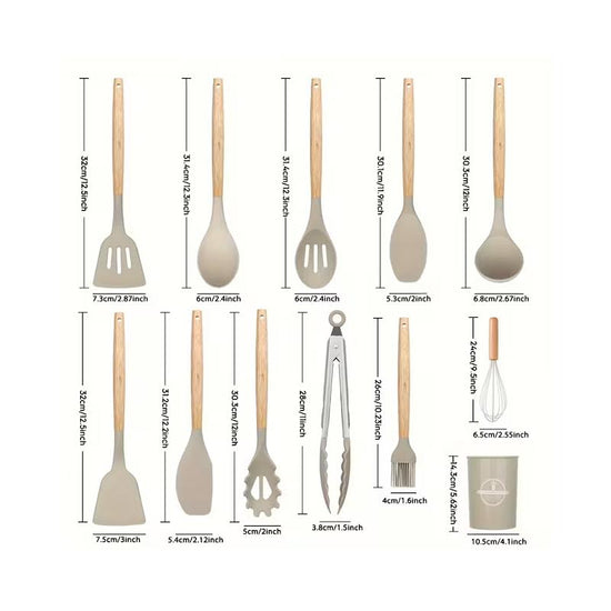 Kitchen Life 12 Piece Kitchen Utensil Set Khaki