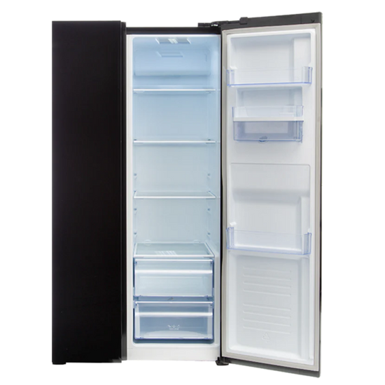 Defy 496Lt Black Glass Side by Side WD Fridge DFF456