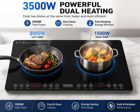 Feelive 3500W Double Induction Cooktop Touch Control Black 35IHB06T