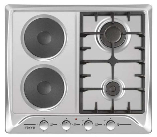 Ferre 600mm Inox 2 Gas + 2 Electric Plate Hob B622CS