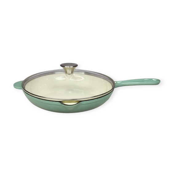 Cast Iron Frying Pan with Glass Lid 27cm Sea Salt CH1288