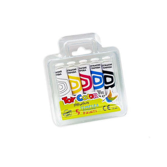 Toy Color - Titanium & Gluten-Free - Superwashable Tempera Paint Tubes with Storage Box - 5 x 12ml Colours