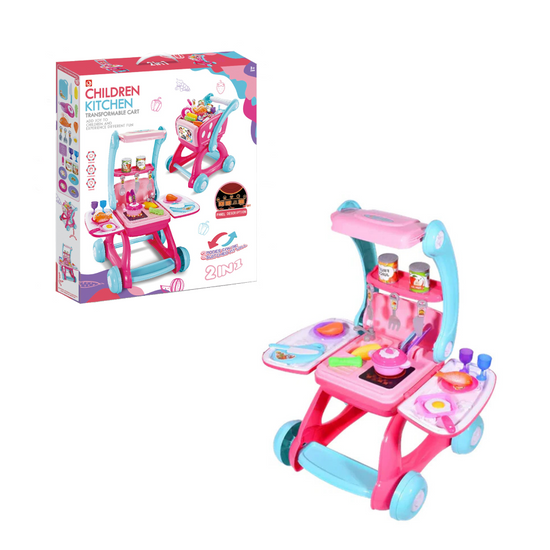 Cogo - 2-in-1 Pretend Play Kitchen & Shopping Cart with Light & Sound