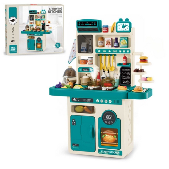 Cogo - Pretend Play Blue Kitchen Set with Light, Sound Effects - 93 Accessories