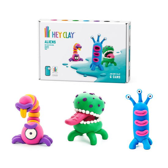 Hey Clay - Modelling Air-Dry Clay with Fun Interactive App - Burger, Trio, Scorpio, Series Aliens, 6 cans