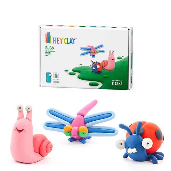 Hey Clay - Modelling Air-Dry Clay with Fun Interactive App - Ladybird, Snail, Dragonfly, Series Bugs, 6 cans