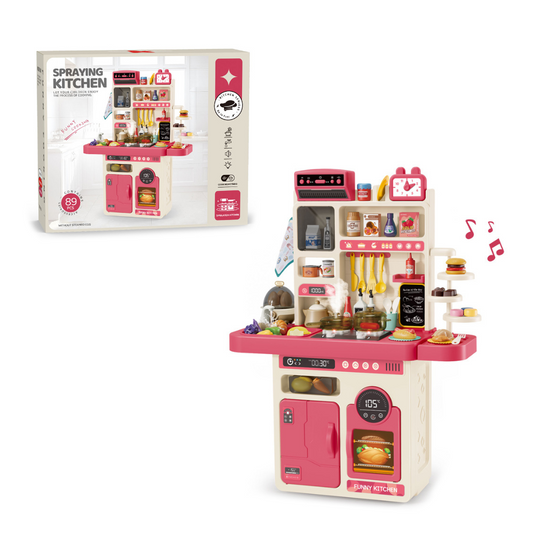 Cogo - Pink Pretend & Play Kitchen Set with Lights, Sound Effects - 93 Accessories