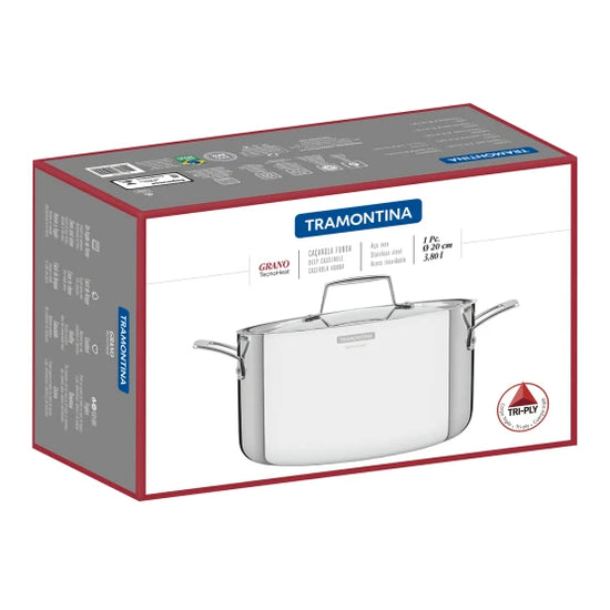 Tramontina Grano Stainless Steel Deep Casserole Pot with Lid 24cm 62144240