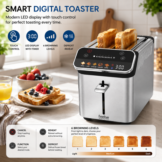 Feelive 2 Slice Smart Digital Toaster KST087AE
