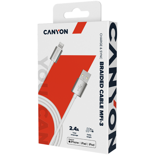 CANYON cable MFI-3 Lightning 12W 1m White