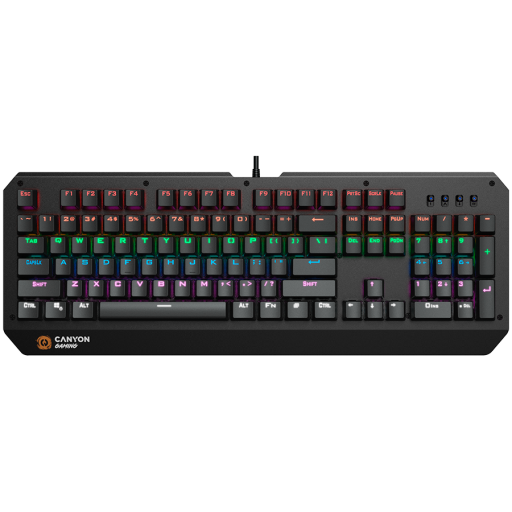 CANYON Hazard GK-6, Wired multimedia gaming keyboard with lighting effect, 108pcs rainbow LED, Numbers 104keys, EN double injection layout, cable length 1.8M, 450.5*163.7*42mm, 0.90kg, color black