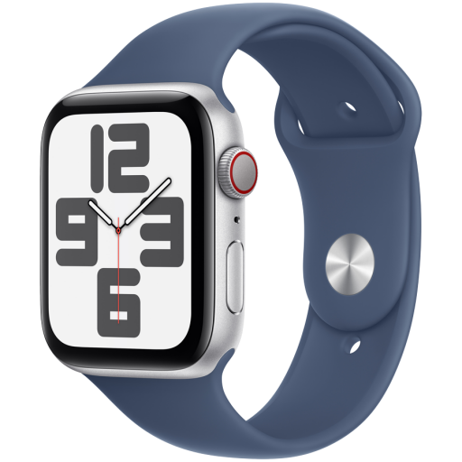 Apple Watch SE GPS + Cellular 44mm Silver Aluminium Case with Denim Sport Band - S/M,Model A2724