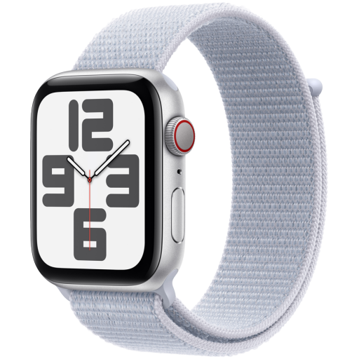 Apple Watch SE GPS + Cellular 44mm Silver Aluminium Case with Blue Cloud Sport Loop,Model A2724