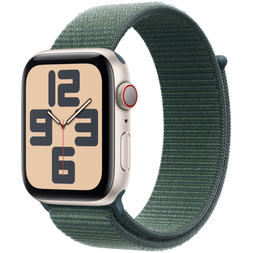 Apple Watch SE GPS + Cellular 40mm Starlight Aluminium Case with Lake Green Sport Loop,Model A2725