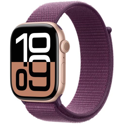 Apple Watch Series 10 GPS 46mm Rose Gold Aluminium Case with Plum Sport Loop,Model A2999