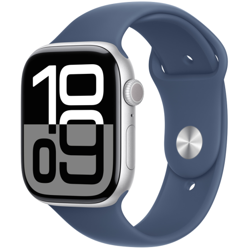 Apple Watch Series 10 GPS 46mm Silver Aluminium Case with Denim Sport Band - M/L,Model A2999