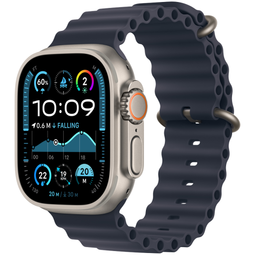 Apple Watch Ultra 2 GPS + Cellular 49mm Natural Titanium Case with Navy Ocean Band,Model A2986