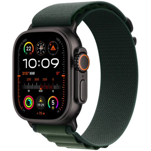 Apple Watch Ultra 2 GPS + Cellular 49mm Black Titanium Case with Dark Green Alpine Loop - Medium,Model A2986