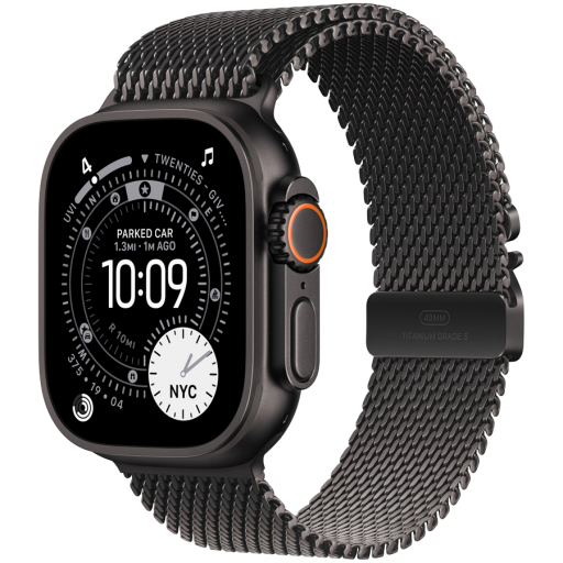 Apple Watch Ultra 3 GPS + Cellular 49mm Black Titanium Case with Black Titanium Milanese Loop - Small,Model A3281