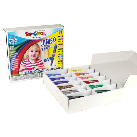 Toy Color - Fibre Pens - Jumbo - 12 Colours - 144pcs School Box