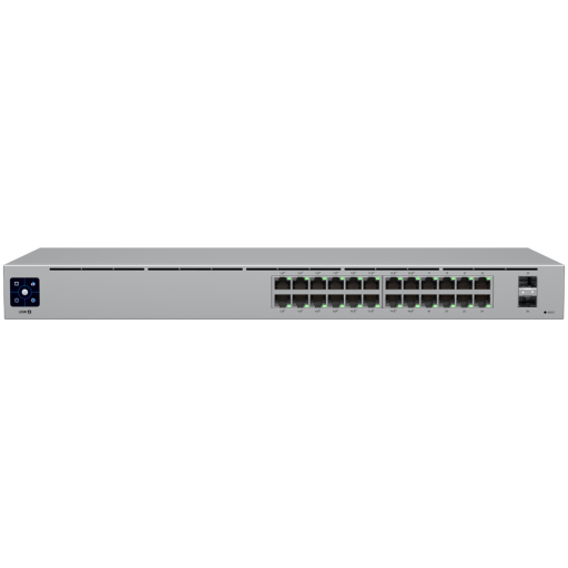 Ubiquiti USW-24-POE Gigabit Layer 2 switch with twenty-four Gigabit Ethernet ports including sixteen auto-sensing 802.3at PoE+ ports, and two SFP ports