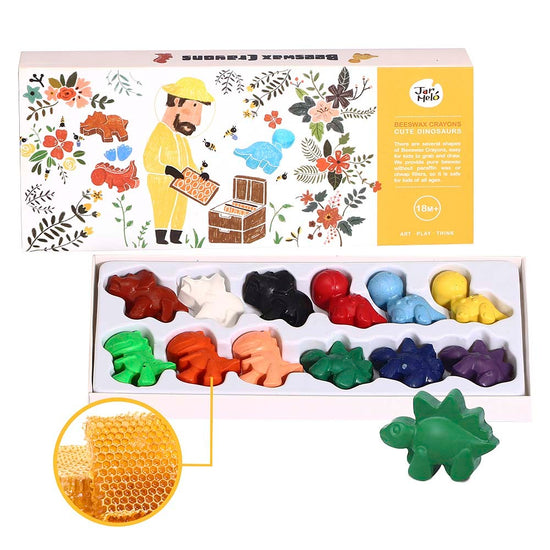 Jar Melﾃｳ - Beeswax Crayons - Cute Dinosaur - 12 Colours