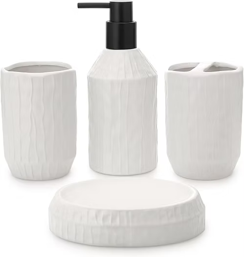 CH 4PCS CERAMIC BATHROOM SET-WAVY DESIGN- WHITE CH1606