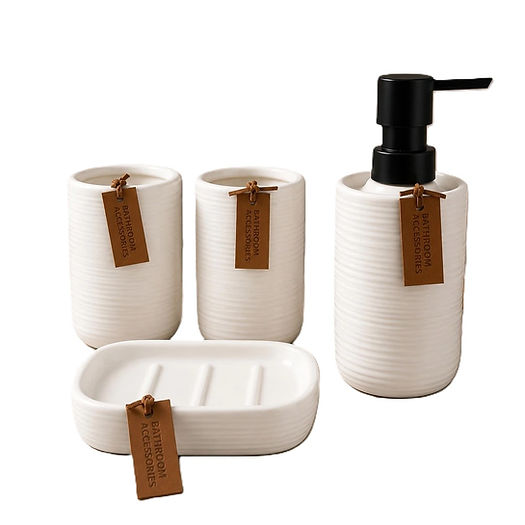 CH 4PCS CERAMIC BATHROOM SET CREAM CH1605